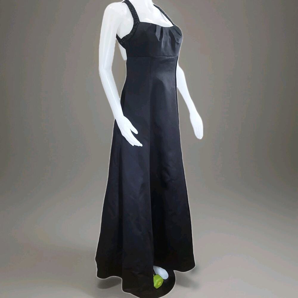 Davids Bridal Dress Womens Sz 8 Black Beaded Straps Formal Bridesmaid Gown Prom